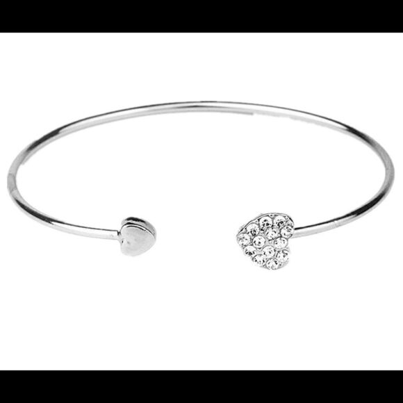 Silver Diamonds Love Heart Bangle Bracelet - Picture 1 of 2